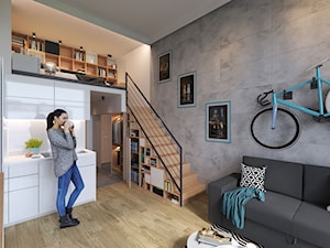 Mieszkanie 1 - Mała otwarta z salonem biała z zabudowaną lodówką z podblatowym zlewozmywakiem kuchnia w kształcie litery l, styl nowoczesny - zdjęcie od Minimaxy
