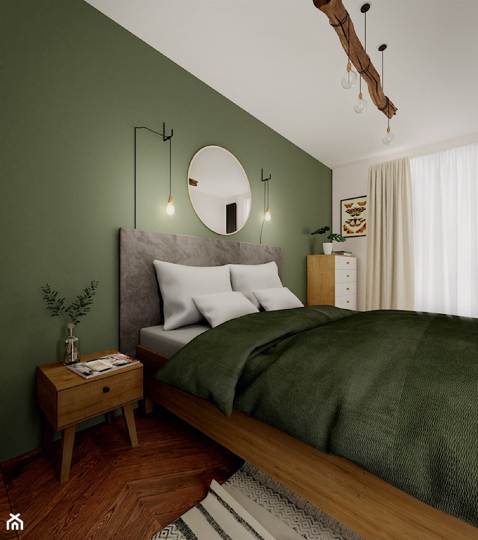 Boho, retro i coś jeszcze - Średnia zielona sypialnia, styl rustykalny - zdjęcie od WOJTYCZKA Pracownia Projektowa - Homebook