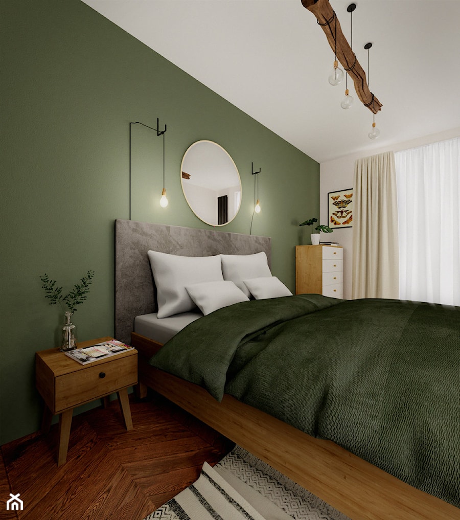 Boho, retro i coś jeszcze - Średnia zielona sypialnia, styl rustykalny - zdjęcie od WOJTYCZKA Pracownia Projektowa
