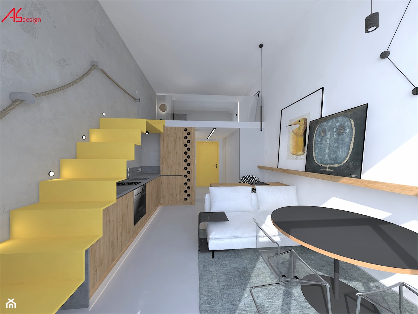 Mikromieszkanie z antersolą - salon z kuchnią - zdjęcie od ASdesign PROJEKTY WNĘTRZ i ELEWACJI - Homebook