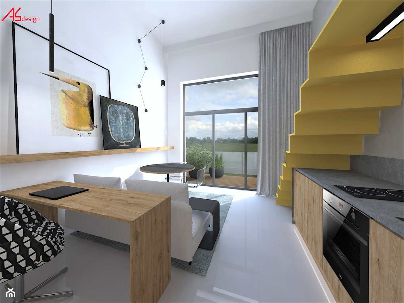 Mikromieszkanie z antersolą - salon z kuchnią - zdjęcie od ASdesign PROJEKTY WNĘTRZ i ELEWACJI - Homebook
