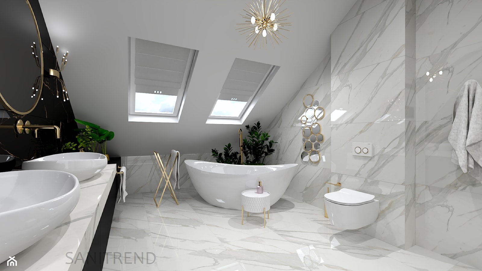 Marmurowa łazienka - Duża z lustrem łazienka z oknem, styl glamour - zdjęcie od SANITREND Salon Łazienek - Homebook