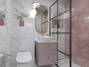 Marmurowa łazienka z różową jodełką