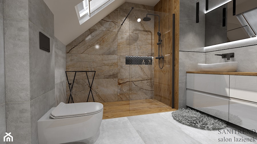 Przytulna łazienka - Imitacja Kamień - Łazienka, styl nowoczesny - zdjęcie od SANITREND Salon Łazienek