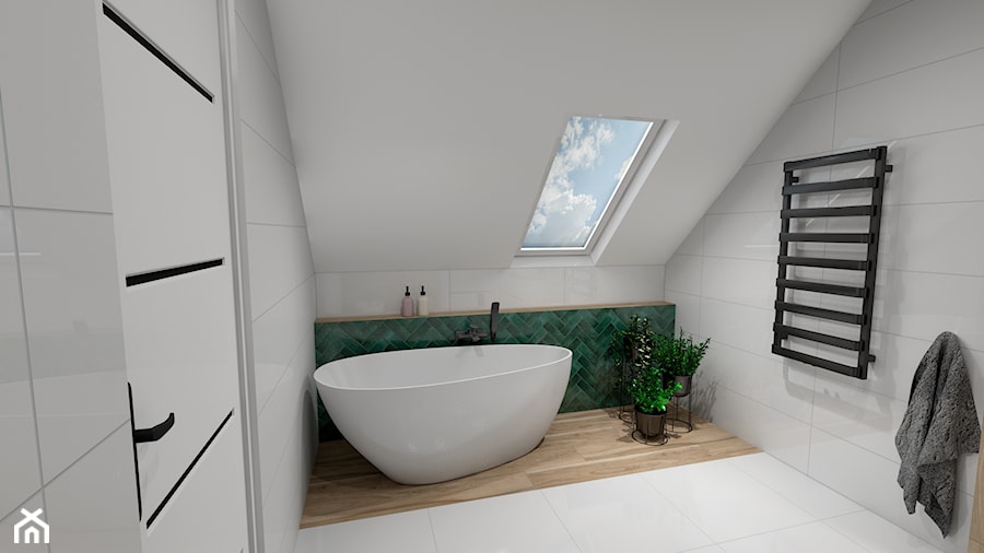 Zielona łazienka / Butelkowa zieleń - jodełka 2 - Średnia łazienka z oknem, styl nowoczesny - zdjęcie od SANITREND Salon Łazienek