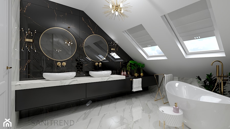 Marmurowa łazienka - Duża z dwoma umywalkami łazienka z oknem, styl glamour - zdjęcie od SANITREND Salon Łazienek
