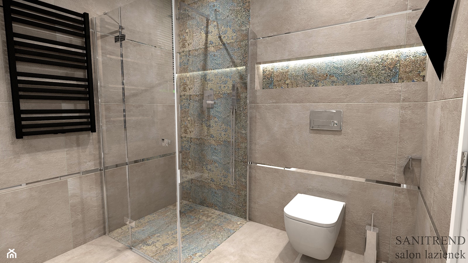Projek łazienki w stylu nowoczesny z wykorzystaniem płytki carper aparici - zdjęcie od SANITREND Salon Łazienek - Homebook