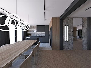 Projekt mieszkanie Gdynia Centrum -kolorystyka mocny akcent drewna i czerni - zdjęcie od Le-DESIGN