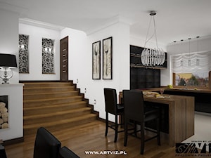Dom. Salon z otwartą czarną kuchnią - zdjęcie od ARTVIZ Pracownia Projektowa WROCŁAW