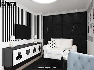 Elegancki, czarno-biały pokój dla nastolatki.