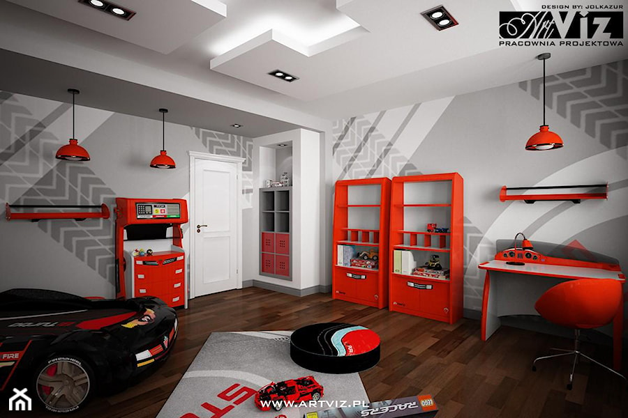 Pokój - salon - warsztat samochodowy dla chłopca - zdjęcie od ARTVIZ Pracownia Projektowa WROCŁAW