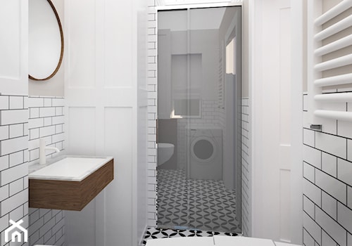 PARYŻ - Średnia z pralką / suszarką łazienka z oknem, styl prowansalski - zdjęcie od E.Space Studio