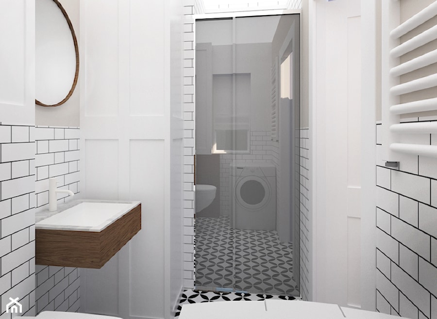 PARYŻ - Średnia z pralką / suszarką łazienka z oknem, styl prowansalski - zdjęcie od E.Space Studio