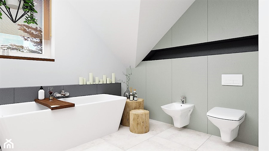 Łazienka na poddaszu - Średnia na poddaszu łazienka z oknem, styl nowoczesny - zdjęcie od IZZY PROJEKT