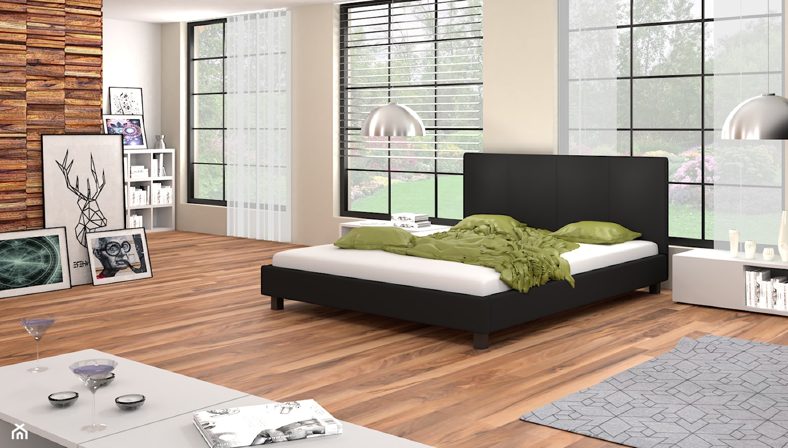 Łóżko tapicerowane do sypialni, z materacem. Model – MIRIAM. Kolor – Matt PU czarny - zdjęcie od Napkomfort - Homebook
