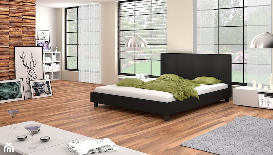 Łóżko tapicerowane do sypialni, z materacem. Model – MIRIAM. Kolor – Matt PU czarny - zdjęcie od Napkomfort