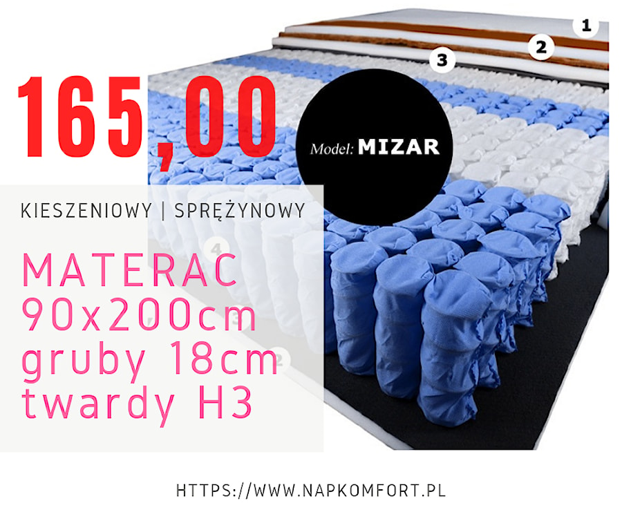 Materac klasyczny kieszeniowy 90x200 H3 - zdjęcie od Napkomfort
