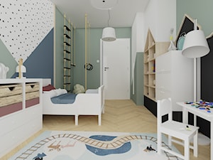 SŁONECZNE MIESZKANIE - Średni biały czarny niebieski zielony pokój dziecka dla dziecka dla chłopca dla dziewczynki, styl nowoczesny - zdjęcie od ARCHITEKTURA I WNĘTRZA