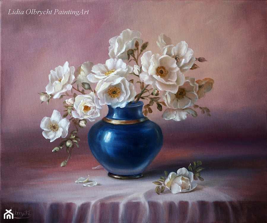 Róże w niebieskim Wazonie - zdjęcie od Lidia Olbrycht Painting Art
