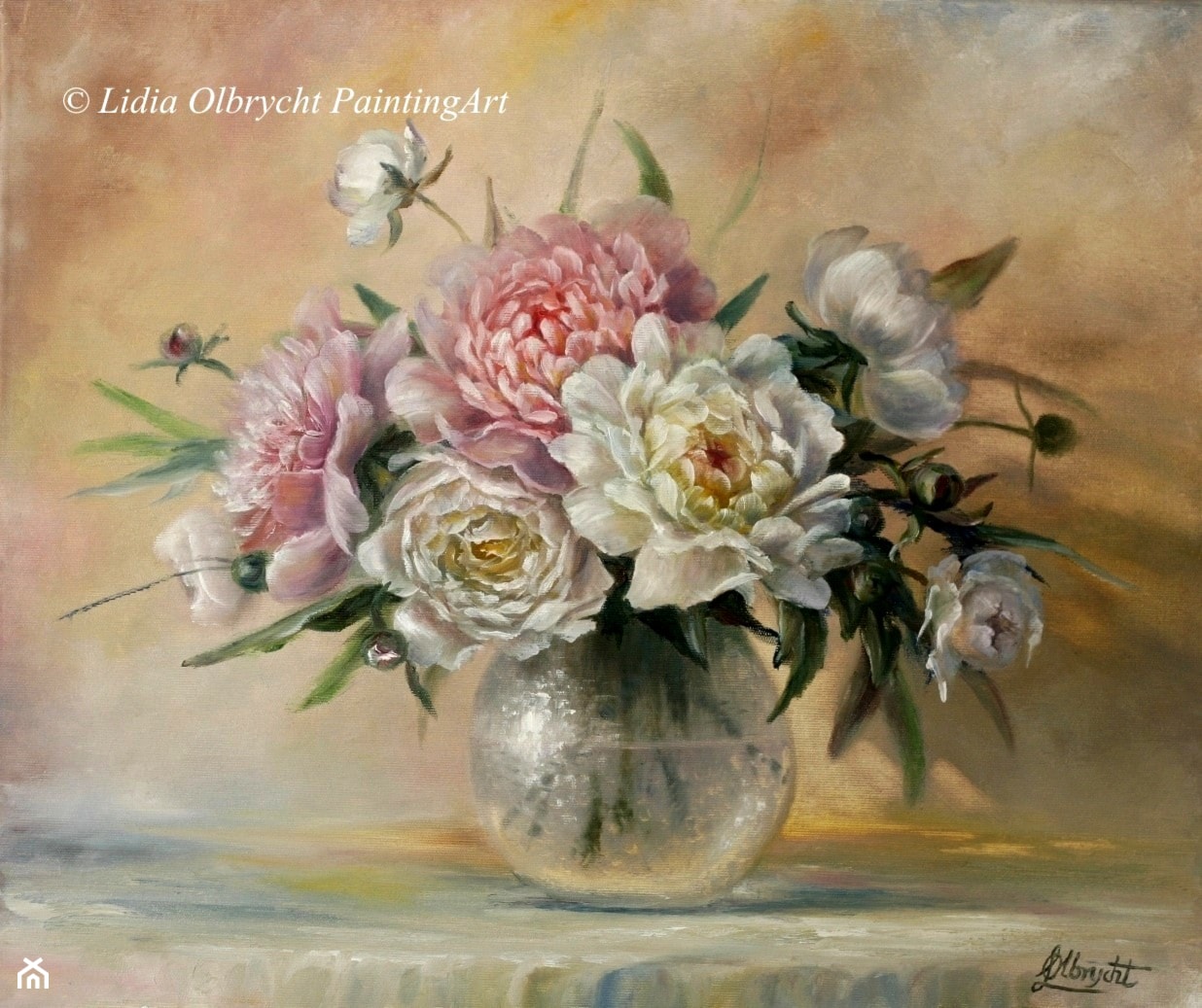 Kwiaty Różowe i Białe Piwonie - zdjęcie od Lidia Olbrycht Painting Art - Homebook
