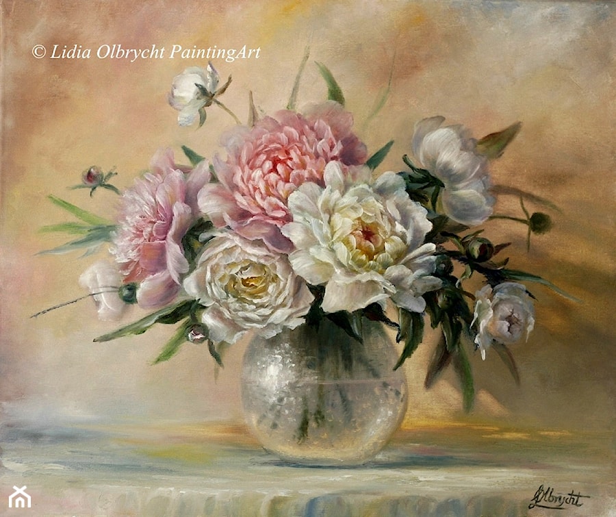 Kwiaty Różowe i Białe Piwonie - zdjęcie od Lidia Olbrycht Painting Art