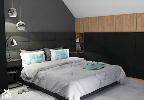 Wilkszyn - Średnia biała czarna sypialnia na poddaszu, styl nowoczesny - zdjęcie od Pracownia Projektowa Małgorzata Kowalkowska