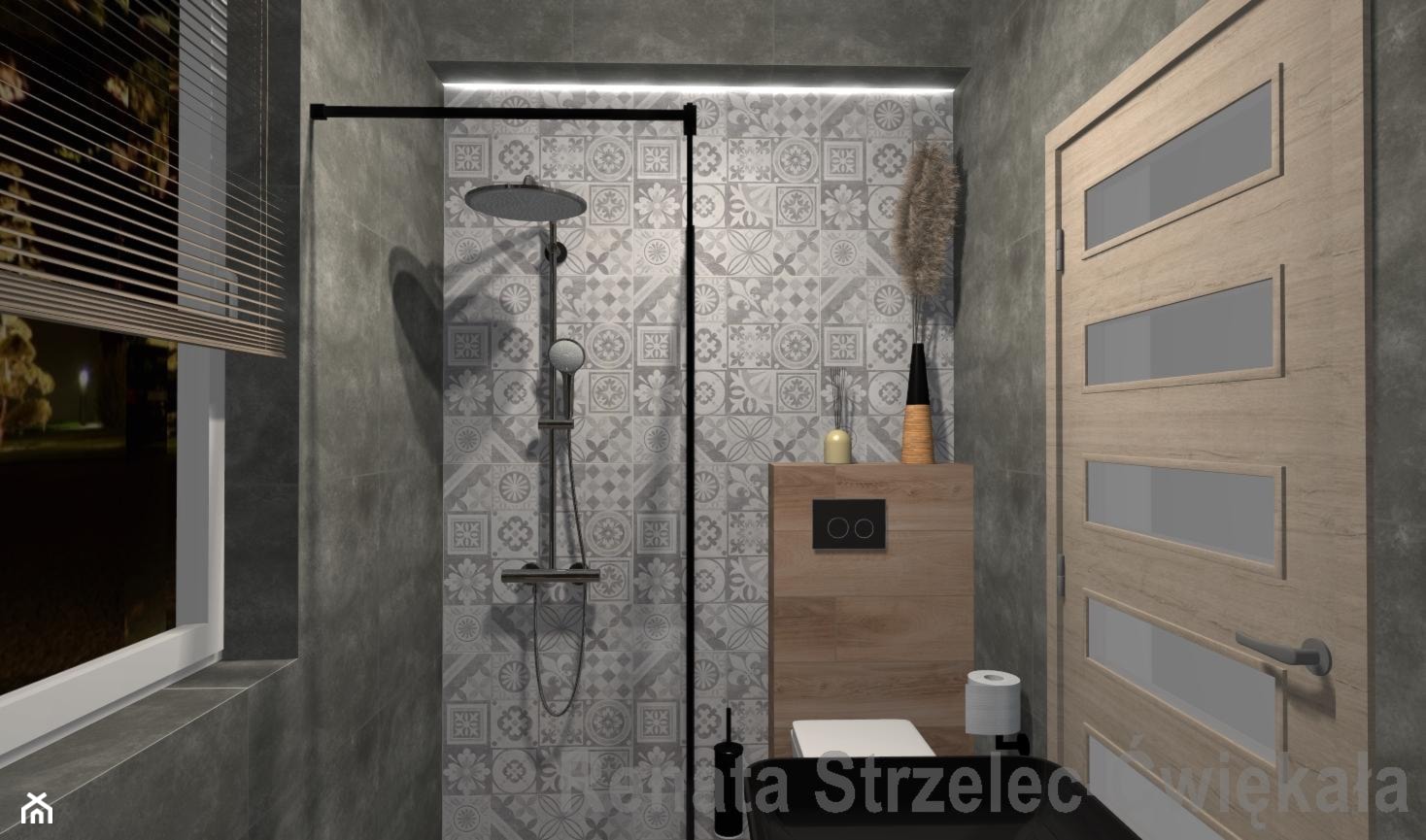 Łazienka szara z mozaiką - zdjęcie od Renata Strzelec - Ćwiękała - Homebook