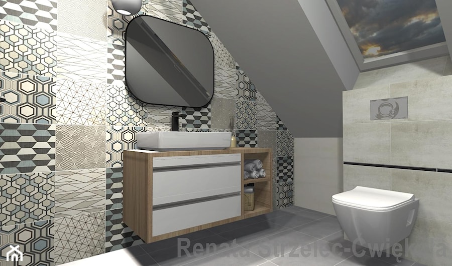 Łazienka na poddaszu z mozaiką - zdjęcie od Renata Strzelec - Ćwiękała