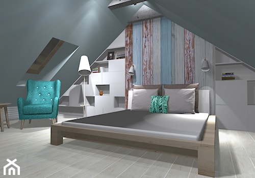 Sypialnia na poddaszu - Średnia szara sypialnia na poddaszu, styl skandynawski - zdjęcie od Renata Strzelec - Ćwiękała