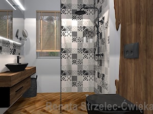 Łazienka z dodatkiem drewna i czarną ceramiką. - zdjęcie od Renata Strzelec - Ćwiękała