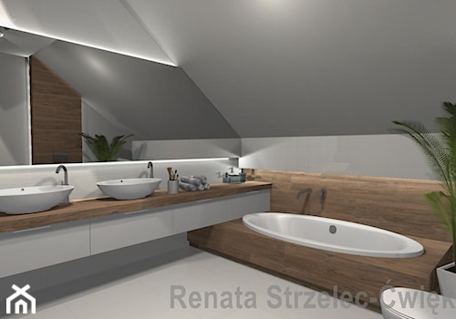 Łazienka na poddaszu umywalki na blacie - zdjęcie od Renata Strzelec - Ćwiękała
