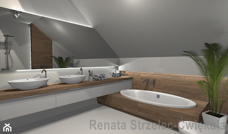 Łazienka na poddaszu umywalki na blacie - zdjęcie od Renata Strzelec - Ćwiękała