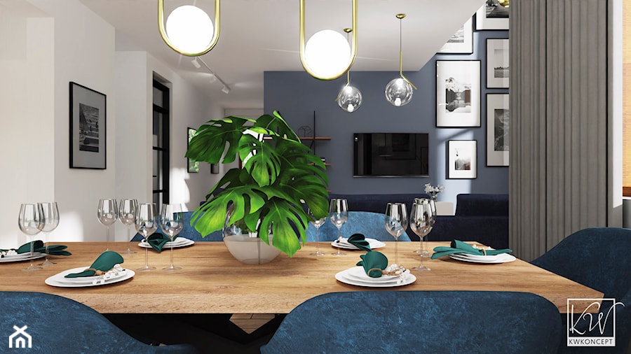 Salon + kuchnia/ biel + kolor - Jadalnia, styl tradycyjny - zdjęcie od KWKONCEPT