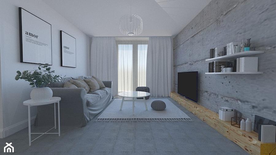 SALON - Średni biały szary salon, styl skandynawski - zdjęcie od studio wysocka