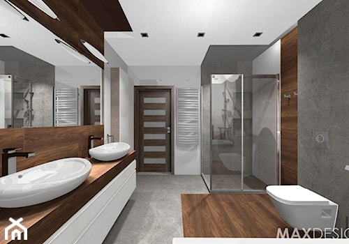 Salon kąpielowy - Nowoczesny minimalizm. - Duża bez okna z dwoma umywalkami z punktowym oświetleniem łazienka, styl minimalistyczny - zdjęcie od MaxDesigner