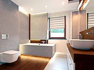 Nowoczesna łazienka - Średnia z dwoma umywalkami z punktowym oświetleniem łazienka z oknem, styl minimalistyczny - zdjęcie od MaxDesigner