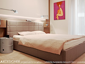 Apartament na Groblach w Krakowie - Średnia brązowa szara sypialnia, styl industrialny - zdjęcie od MaxDesigner