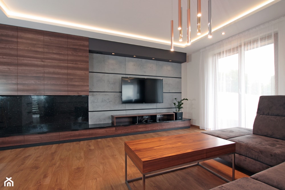 Salon z betonową ścianą - Salon, styl minimalistyczny - zdjęcie od MaxDesigner - Homebook