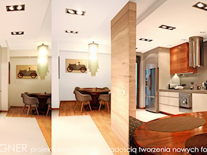 Apartament na Groblach w Krakowie - Średnia otwarta z kamiennym blatem szara z zabudowaną lodówką z lodówką wolnostojącą z nablatowym zlewozmywakiem kuchnia jednorzędowa z oknem, styl nowoczesny - zdjęcie od MaxDesigner