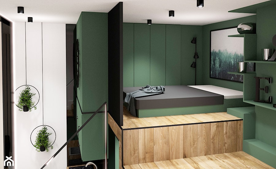 2 W 1 - Średnia zielona sypialnia na antresoli, styl nowoczesny - zdjęcie od MyBigBox Architekci
