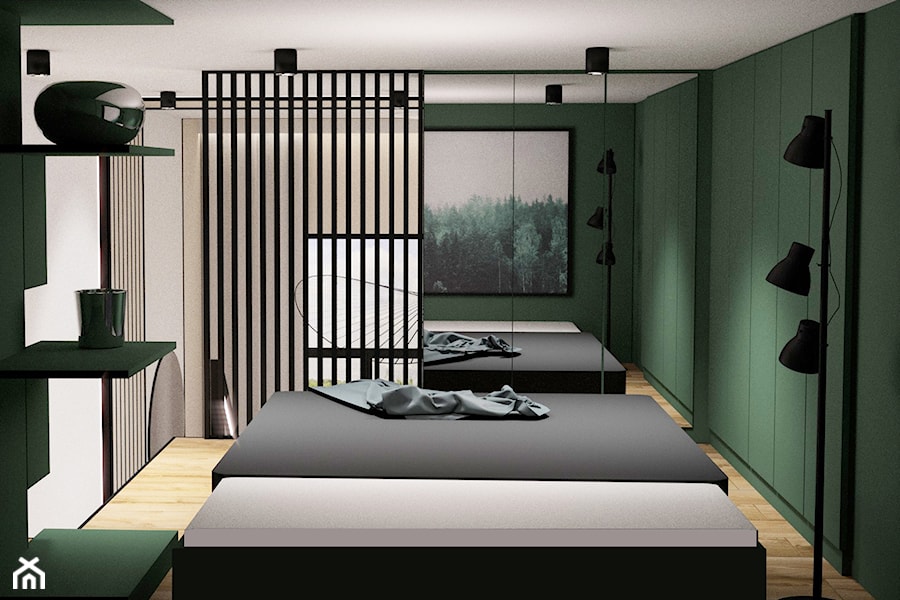 2 W 1 - Średnia biała zielona sypialnia, styl nowoczesny - zdjęcie od MyBigBox Architekci