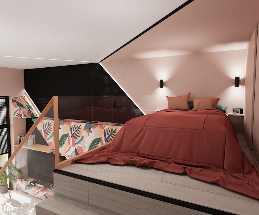 MINI KĄT - Mała beżowa sypialnia na poddaszu, styl nowoczesny - zdjęcie od MyBigBox Architekci
