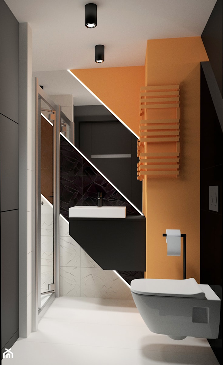 MINI KĄT - Mała bez okna z lustrem z punktowym oświetleniem łazienka, styl nowoczesny - zdjęcie od MyBigBox Architekci