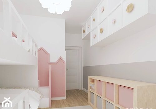 pokój dla dziewczynek - Mały biały szary pokój dziecka dla niemowlaka dla dziecka dla dziewczynki dla rodzeństwa, styl skandynawski - zdjęcie od Zaprojektowane