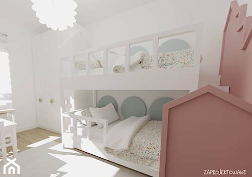 pokój dla dziewczynek - Średni biały brązowy pokój dziecka dla dziecka dla chłopca dla dziewczynki dla rodzeństwa, styl skandynawski - zdjęcie od Zaprojektowane