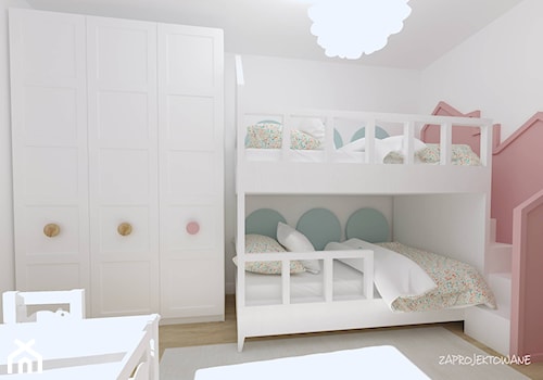 pokój dla dziewczynek - Średni biały pokój dziecka dla dziecka dla nastolatka dla chłopca dla dziewczynki dla rodzeństwa, styl skandynawski - zdjęcie od Zaprojektowane