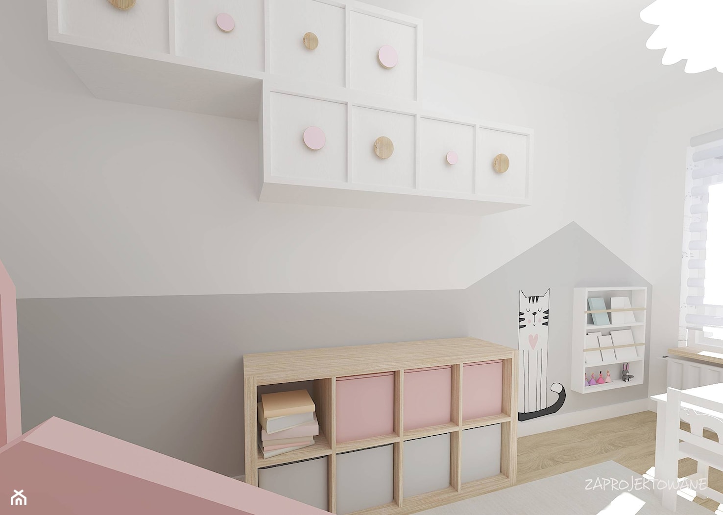 pokój dla dziewczynek - Średni biały szary pokój dziecka dla dziecka dla dziewczynki, styl skandynawski - zdjęcie od Zaprojektowane - Homebook