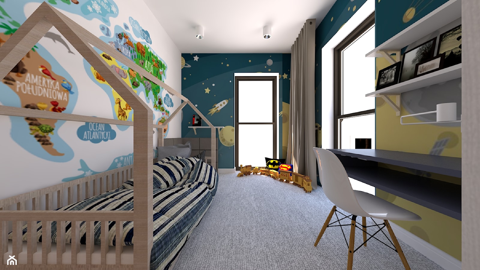 Mieszkanie 135 m2 w Warszawie przy Sadybie - Średni biały niebieski pokój dziecka dla dziecka dla nastolatka dla chłopca dla dziewczynki, styl nowoczesny - zdjęcie od Fancy Design Warsaw - Homebook