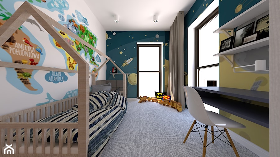 Mieszkanie 135 m2 w Warszawie przy Sadybie - Średni biały niebieski pokój dziecka dla dziecka dla nastolatka dla chłopca dla dziewczynki, styl nowoczesny - zdjęcie od Fancy Design Warsaw