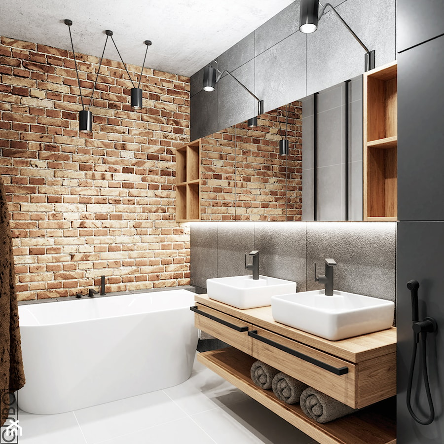 Wyrazista łazienka z 2 umywalkami - zdjęcie od QUBO architekci pracownia architektury wnętrz/ architekt / projektant wnętrz